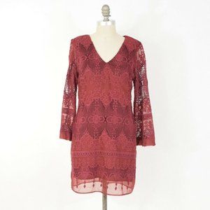 Lavender Brown Burgundy Silk Chiffon Lace Dress